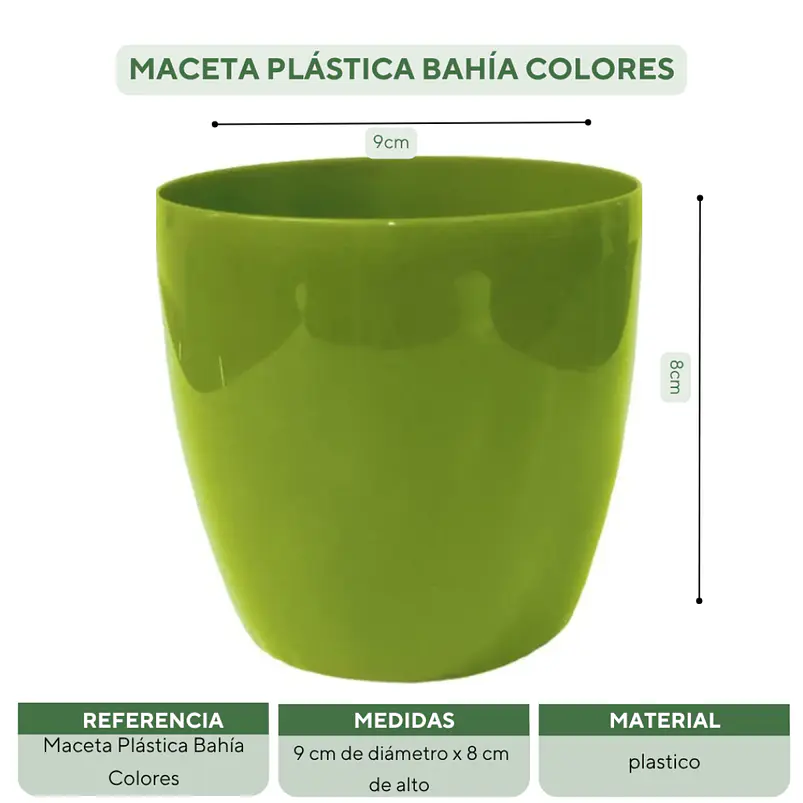 Maceta Plástica Bahía Colores 9cm Diámetro x8cm Alto Fina 19