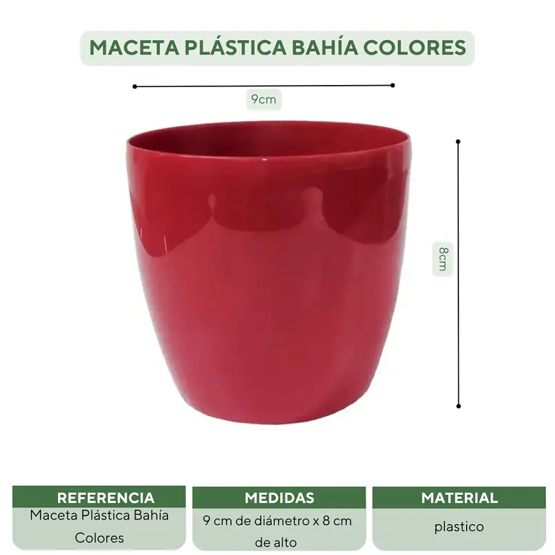 Maceta Plástica Bahía Colores 9cm Diámetro x8cm Alto Fina 22