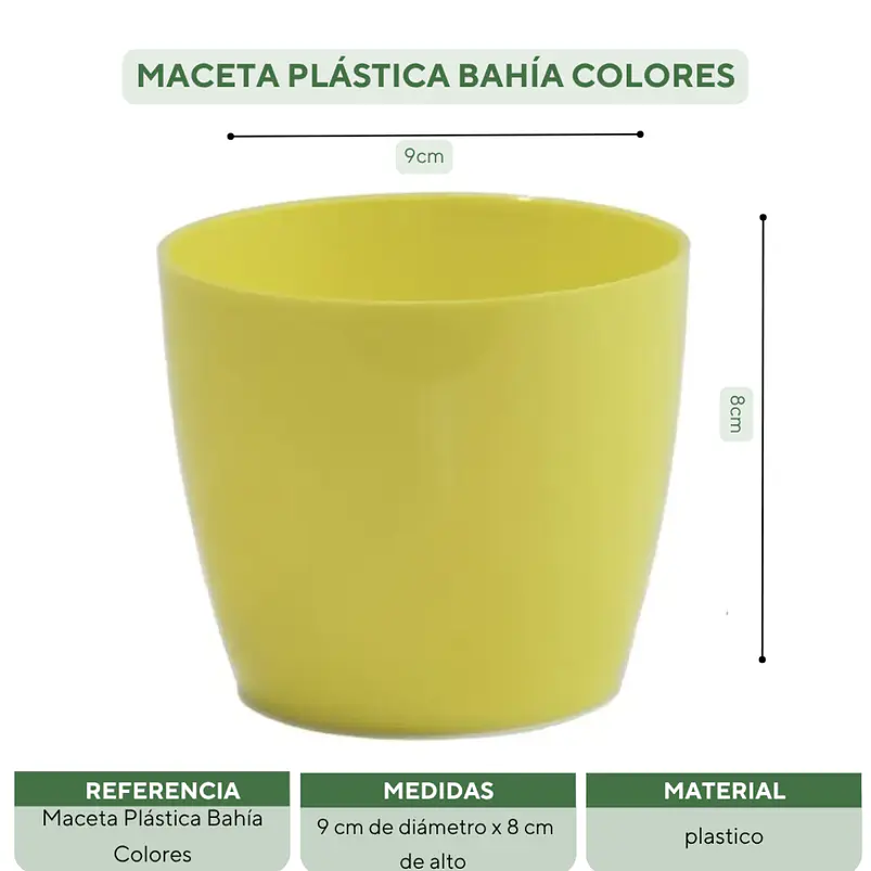 Maceta Plástica Bahía Colores 9cm Diámetro x8cm Alto Fina 23