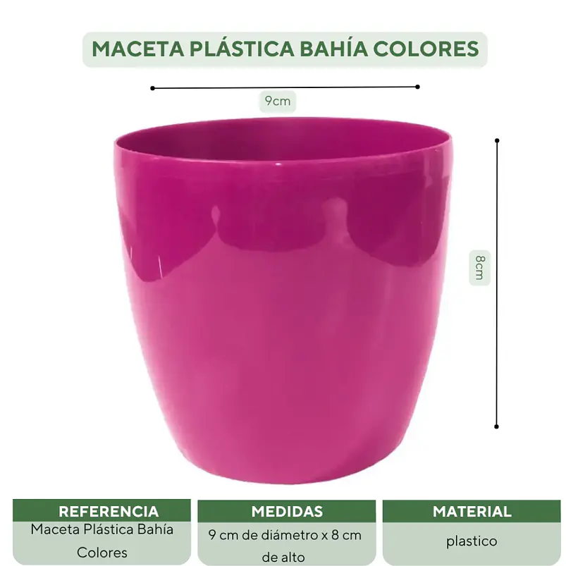 Maceta Plástica Bahía Colores 9cm Diámetro x8cm Alto Fina 24