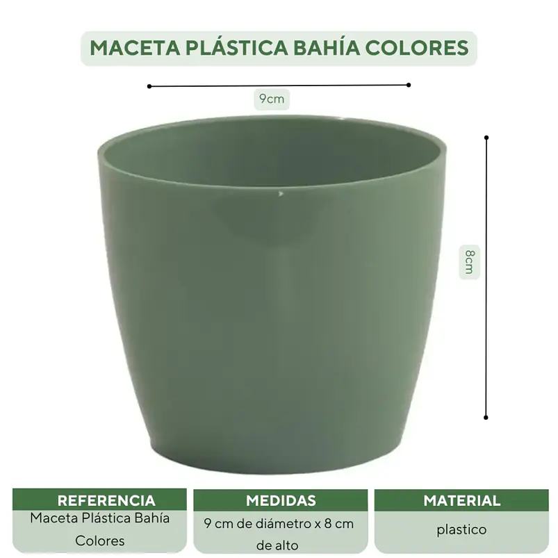 Maceta Plástica Bahía Colores 9cm Diámetro x8cm Alto Fina 28