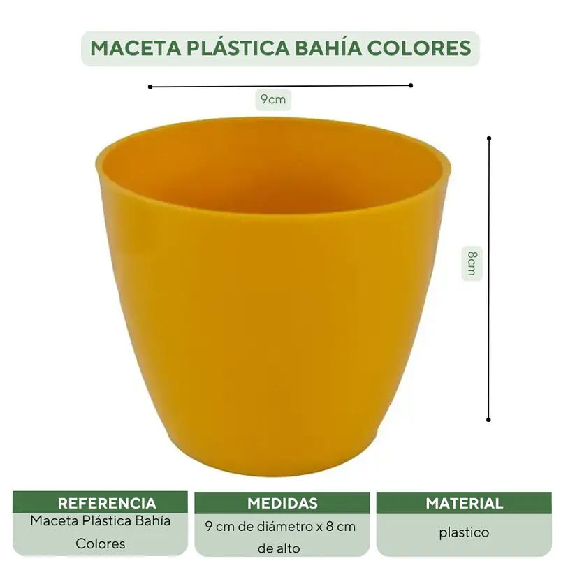 Maceta Plástica Bahía Colores 9cm Diámetro x8cm Alto Fina 29