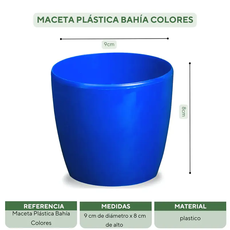 Maceta Plástica Bahía Colores 9cm Diámetro x8cm Alto Fina 30