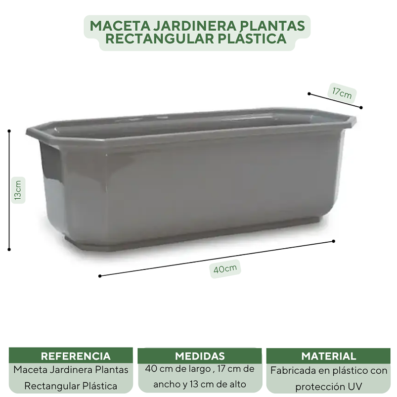 Maceta Jardinera Plantas Rectangular Plástica 40cm Largo 4