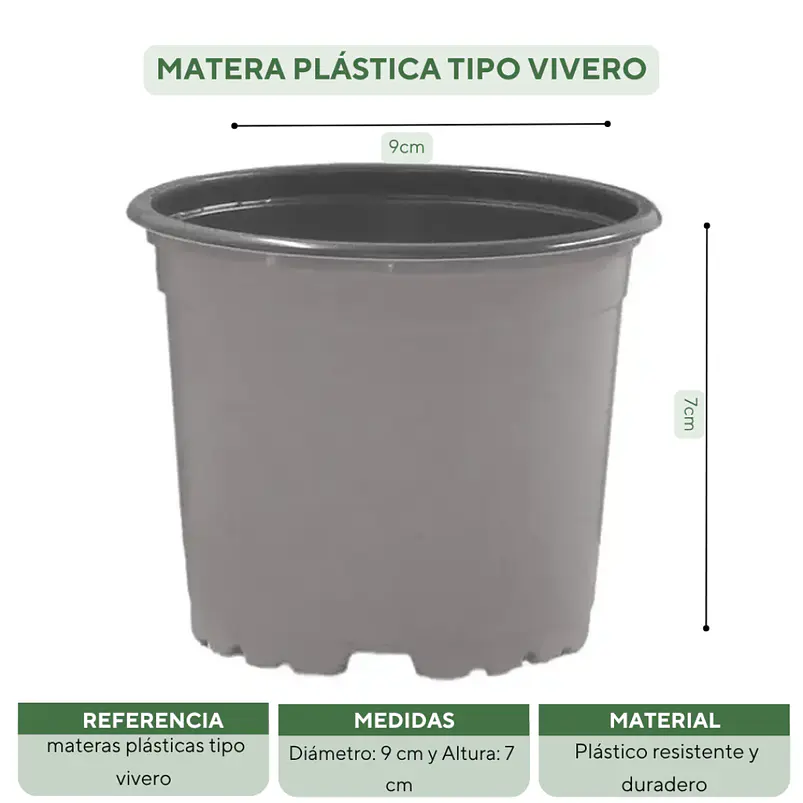 Matera plástica tipo vivero x25 unidades color 9cm diámetro x7cm alto 14