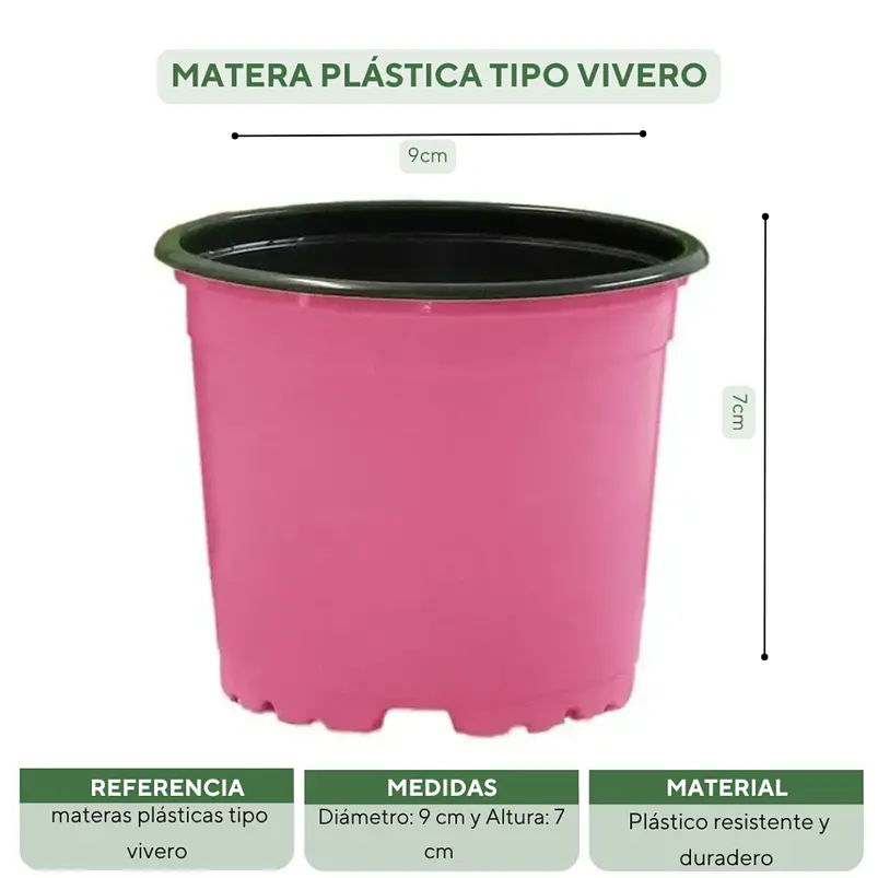 Matera plástica tipo vivero x25 unidades color 9cm diámetro x7cm alto 15