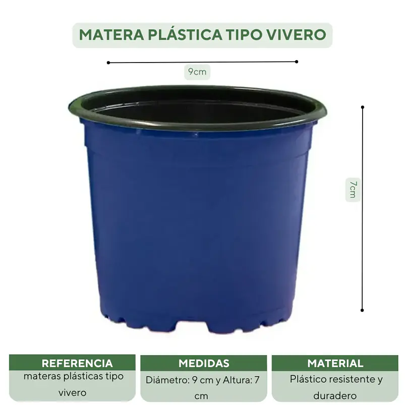 Matera plástica tipo vivero x25 unidades color 9cm diámetro x7cm alto 16