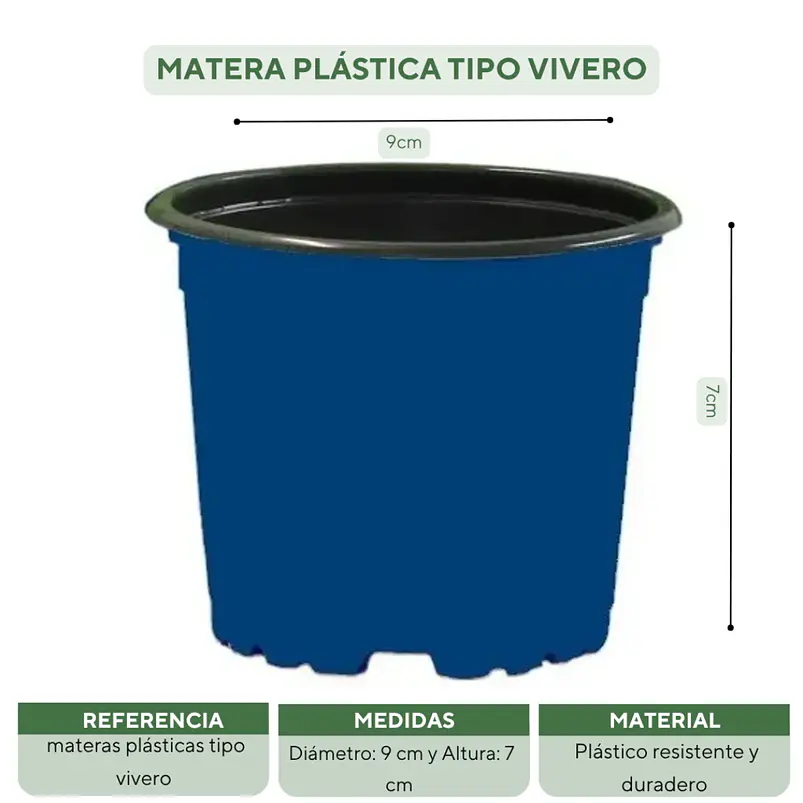 Matera plástica tipo vivero x25 unidades color 9cm diámetro x7cm alto 17