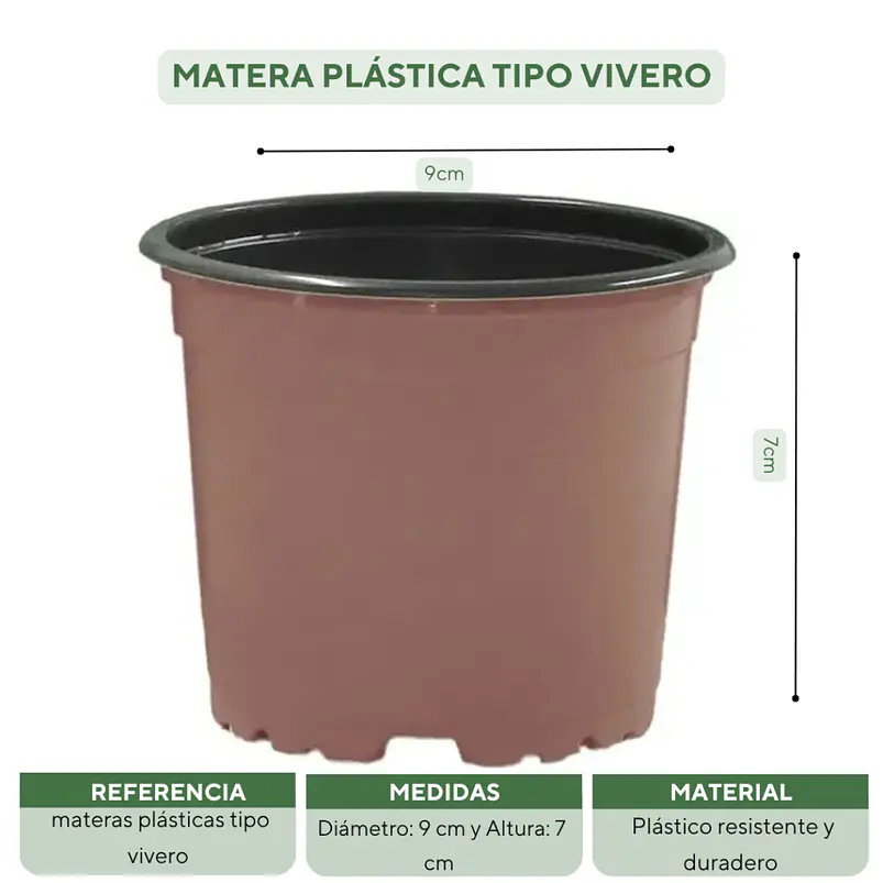 Matera plástica tipo vivero x25 unidades color 9cm diámetro x7cm alto 19