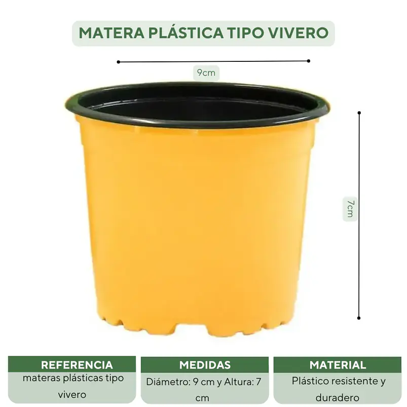 Matera plástica tipo vivero x25 unidades color 9cm diámetro x7cm alto 20