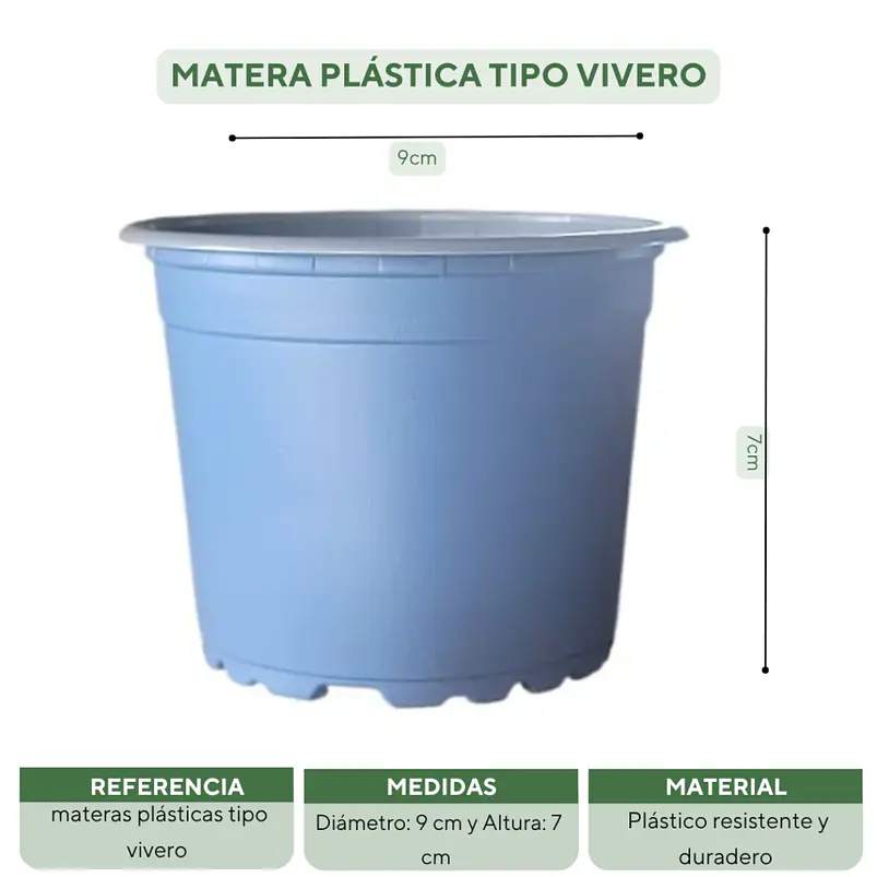 Matera plástica tipo vivero x25 unidades color 9cm diámetro x7cm alto 21