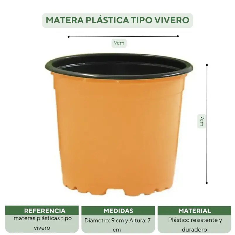 Matera plástica tipo vivero x25 unidades color 9cm diámetro x7cm alto 22