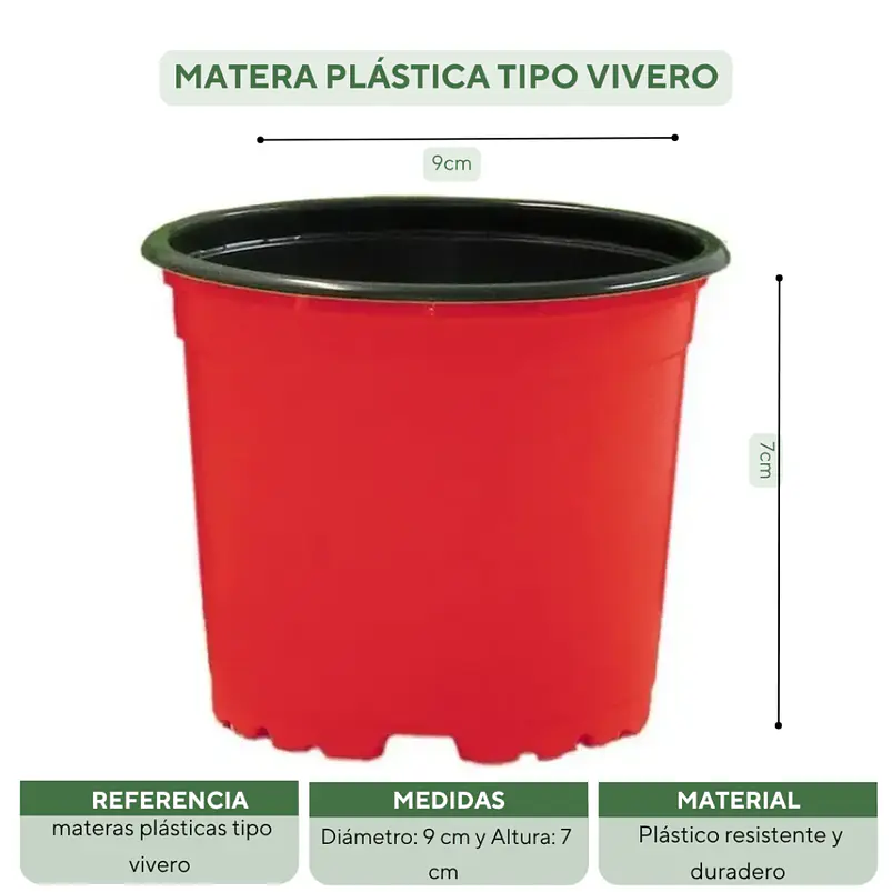 Matera plástica tipo vivero x25 unidades color 9cm diámetro x7cm alto 23