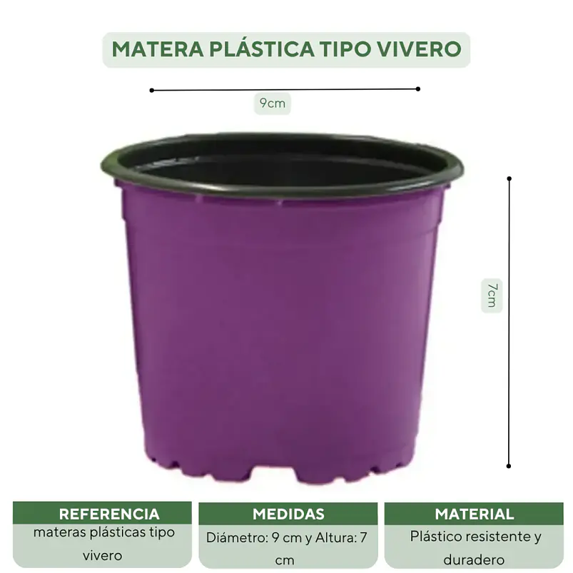 Matera plástica tipo vivero x25 unidades color 9cm diámetro x7cm alto 24