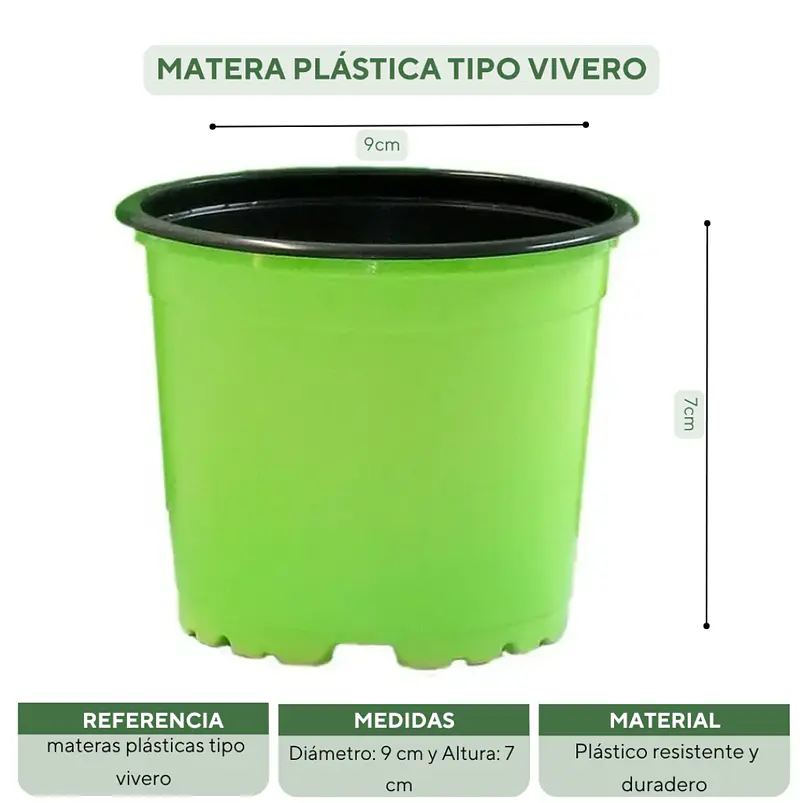 Matera plástica tipo vivero x25 unidades color 9cm diámetro x7cm alto 25