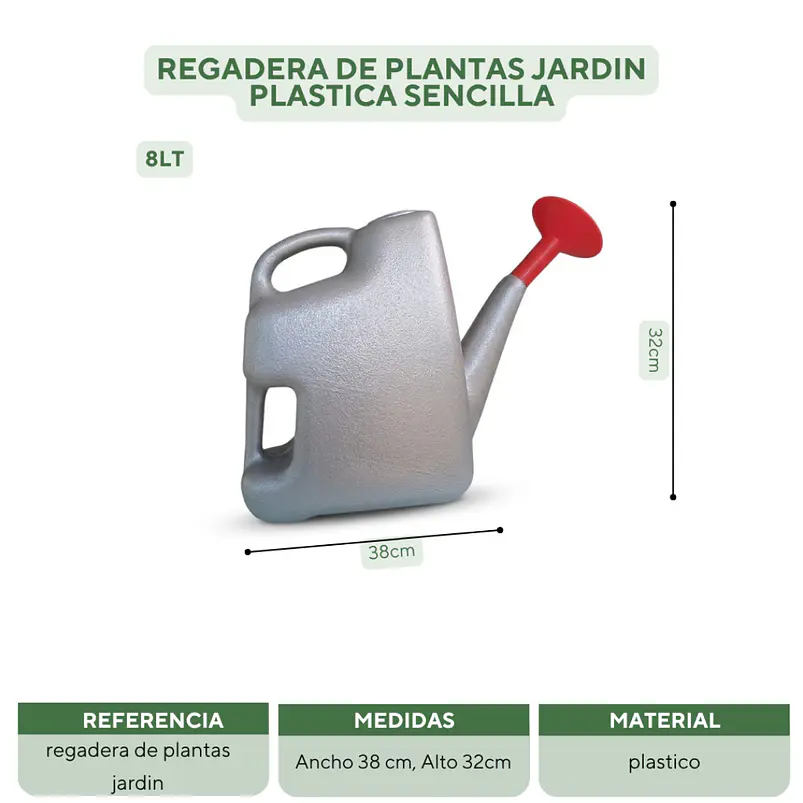 Regadera de Plantas, Huerto y Jardin Plastica Sencilla x 8 Litros 7