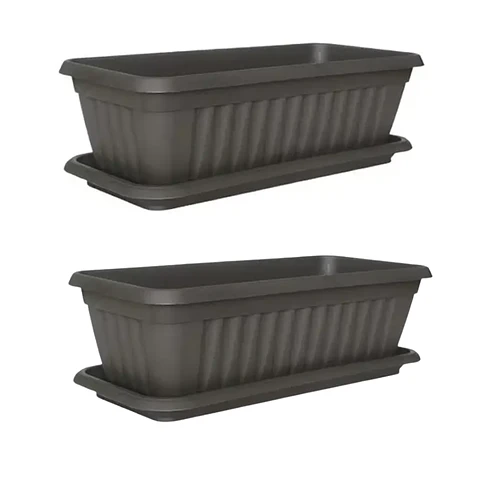 Maceta Plástica Rectangular x 2 Unidades de 45 centímetros Largo Más Plato