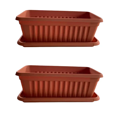 Maceta Plástica Rectangular x 2 Unidades de 45 centímetros Largo Más Plato