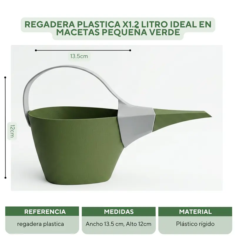 Regadera Plastica x1.2 Litro Ideal en macetas Pequeña Verde 3