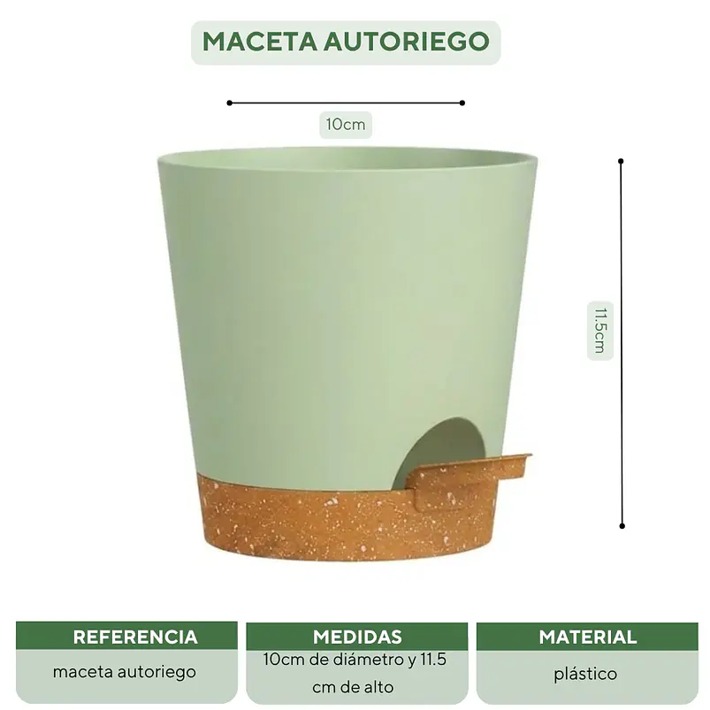 Macetas Autoriego 10cm Con Drenaje y Plato Extraíble x6 Unidades 10