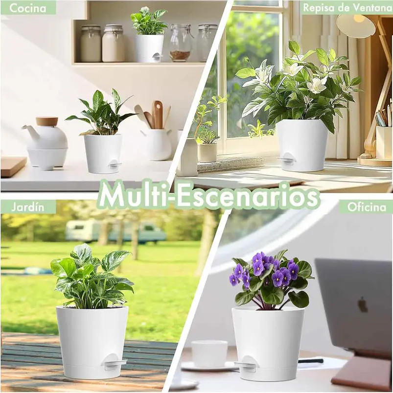 Macetas Autoriego 10cm Con Drenaje y Plato Extraíble x6 Unidades 14
