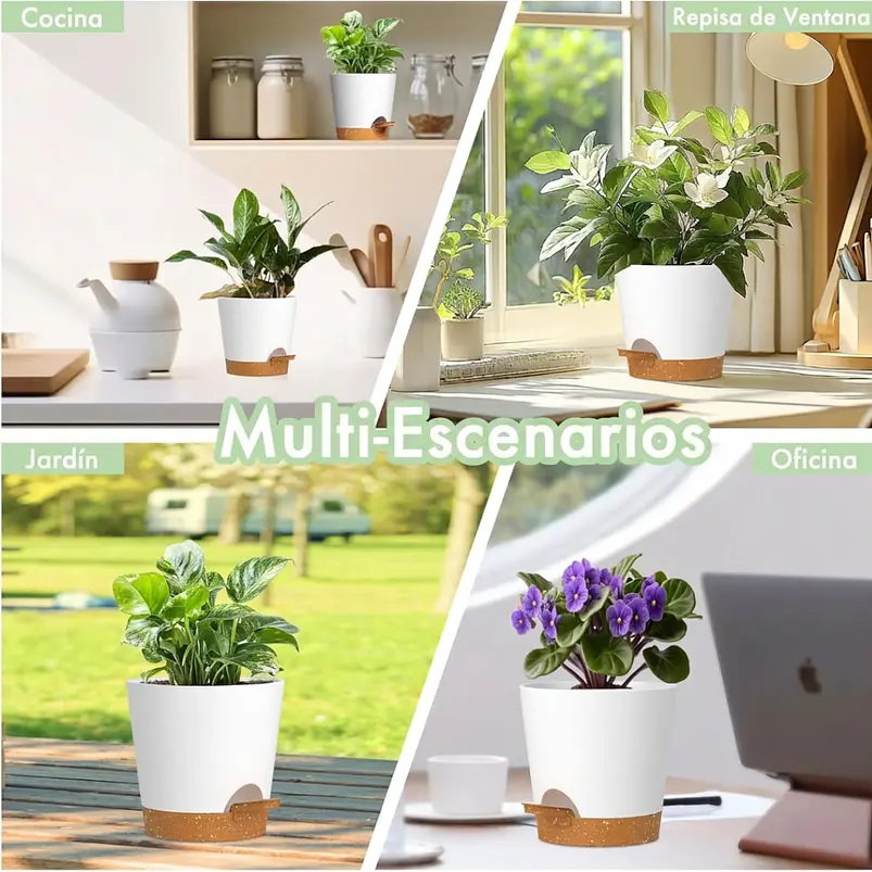 Macetas Autoriego 10cm Con Drenaje y Plato Extraíble x6 Unidades 25