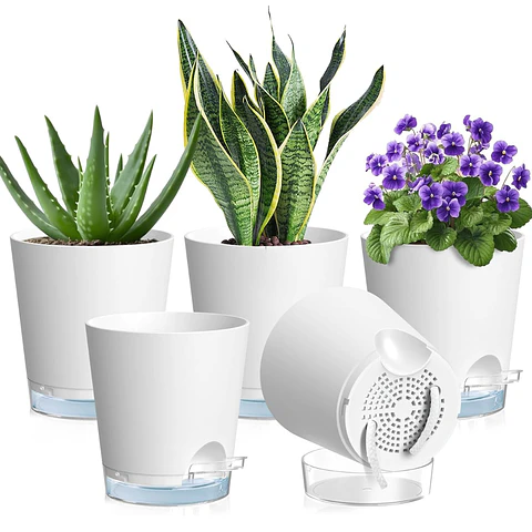 Juego de Macetas Plasticas con Sistema Autoriego x5 Unidades