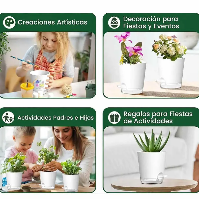 Macetas Autoriego 10cm Con Nivel De Agua Visible x5 Unidades 10