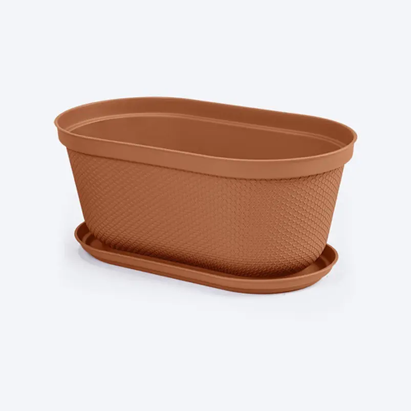 Maceta Plástica Jardinera más Plato 60cm Largo x19,6 Cm Alto 13