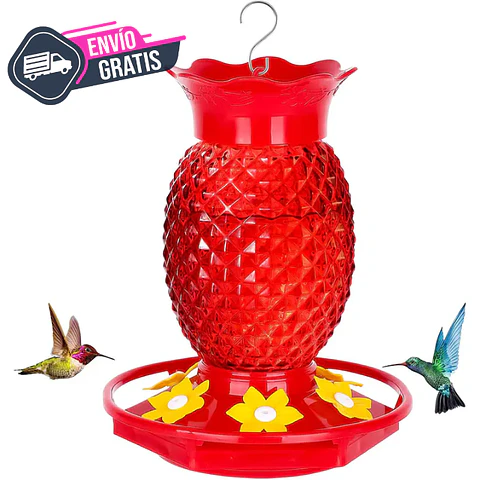 Bebedero Colibrí 16oz Diseño Piña Rojo Jardín Exterior