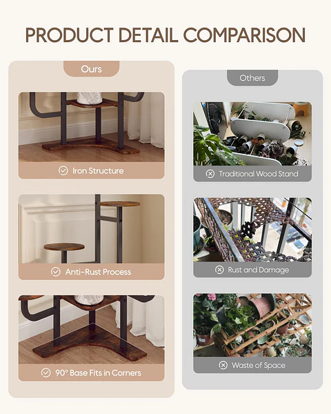 Soporte Esquinero Para Plantas De Interior En Madera y Metal De 6 Puestos