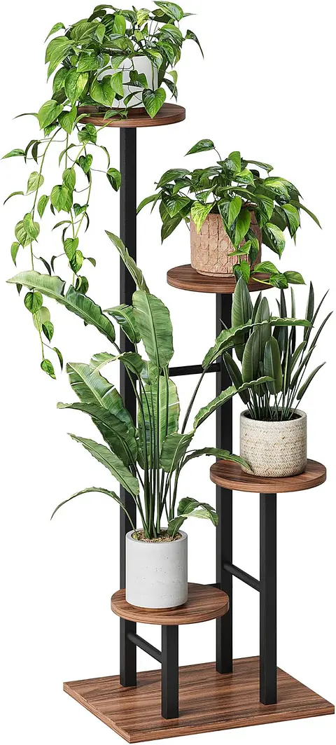 Soporte Para Plantas De Interior en Madera y Metal con 4 Puestos