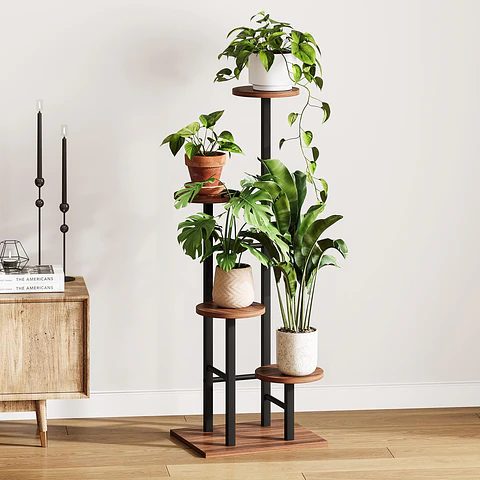 Soporte Para Plantas De Interior en Madera y Metal con 4 Puestos