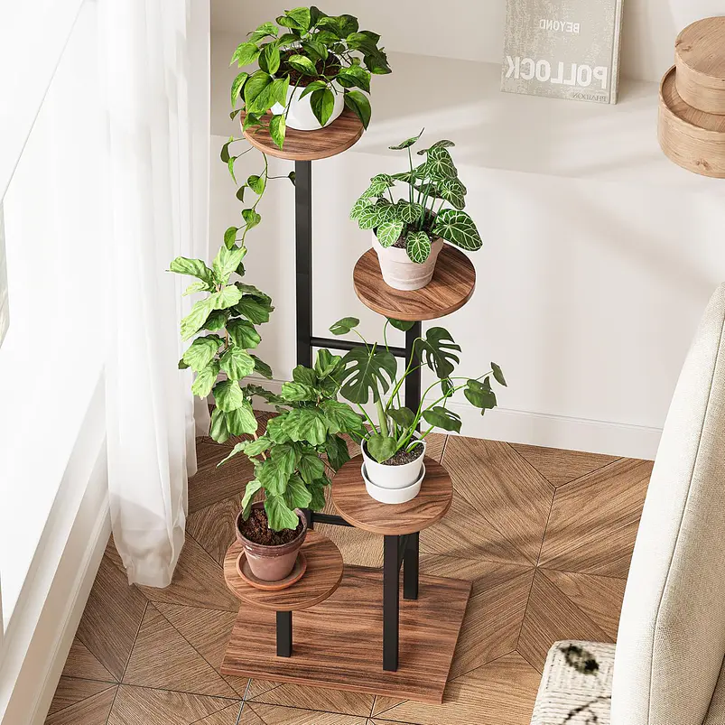 Estante Esquinero De Madera Para 5 Plantas Soporte Interior 6