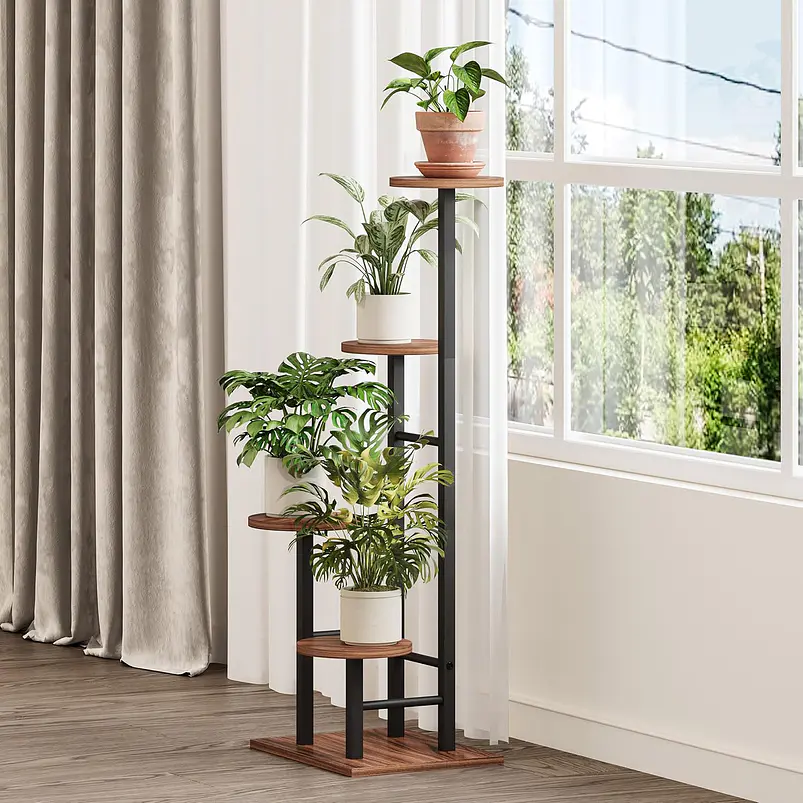 Estante Esquinero De Madera Para 5 Plantas Soporte Interior 7