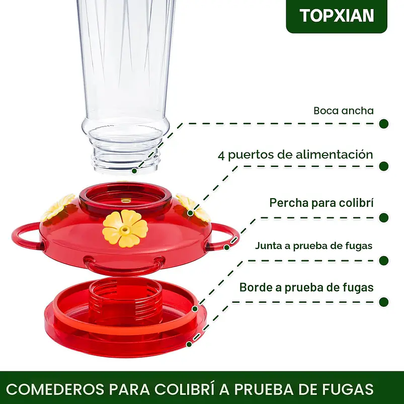 Bebedero Colibríes Plástico 415ml Antifugas x2 Unidades 3