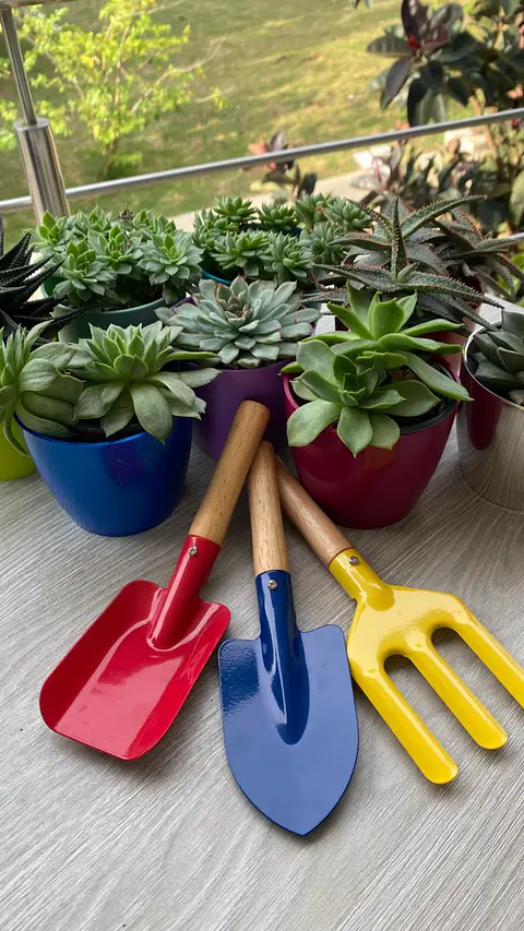 Set Básico de Herramientas Jardinería Niños Metálicos x3 piezas