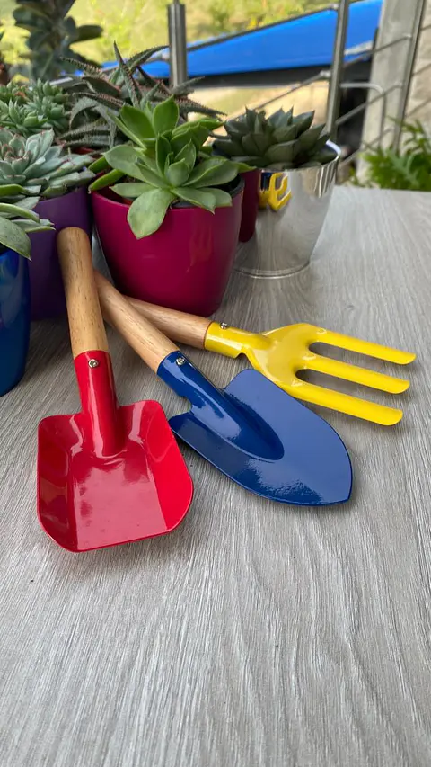 Set Básico de Herramientas Jardinería Niños Metálicos x3 piezas