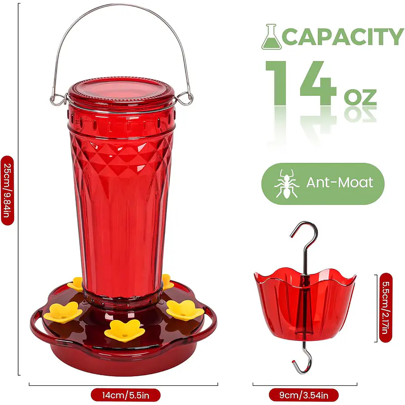 Bebederos Colibrí Vidrio 415ml 5 Puertos Boca Ancha x2 unidades 2