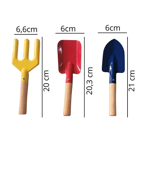 Set Esencial de Herramientas Jardinería Para Niños Metálicos x3 piezas
