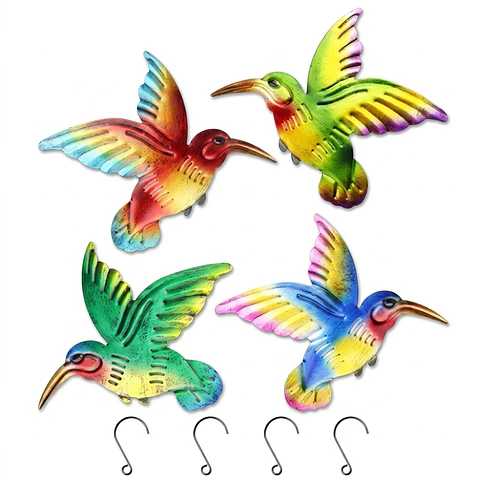 Set Figuras Decorativas Jardín Colibríes x4 unidades de pared