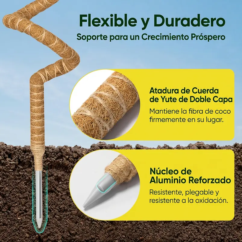 Soporte Tutor En Fibra de Coco Totem Para Plantas Trepadoras X3 Unidades Flexibles  9