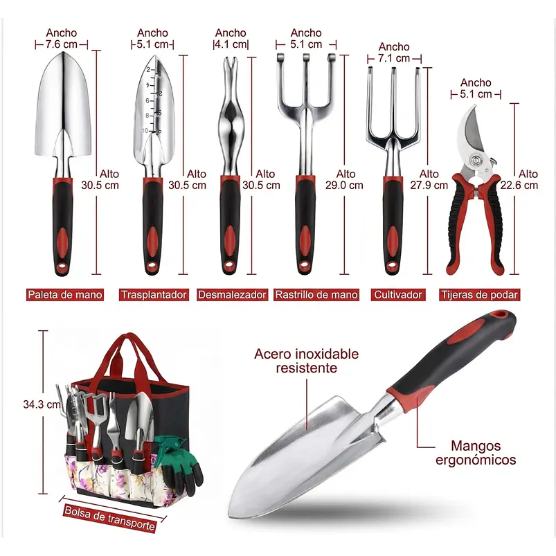 Kit Ergonómico de Herramientas de Jardineria Huerto y Cultivo en Aluminio 2