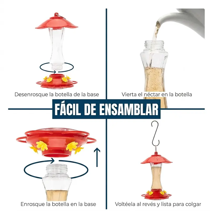 Bebedero Premium de Aves Colibríes Botella en Vidrio x10oz Colgante 4