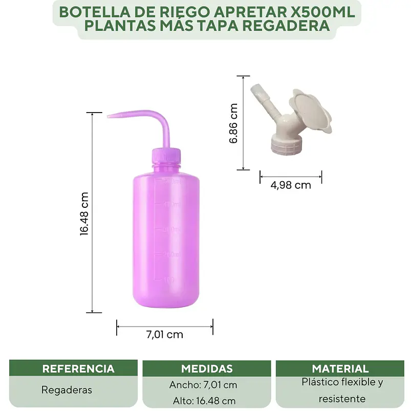 Botella de Riego Apretar x500ml Plantas más Tapa Regadera 2