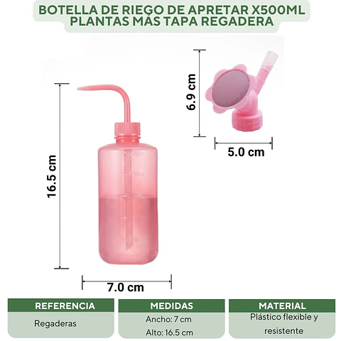 Botella De Riego De Apretar X500ml Plantas más Tapa Regadera