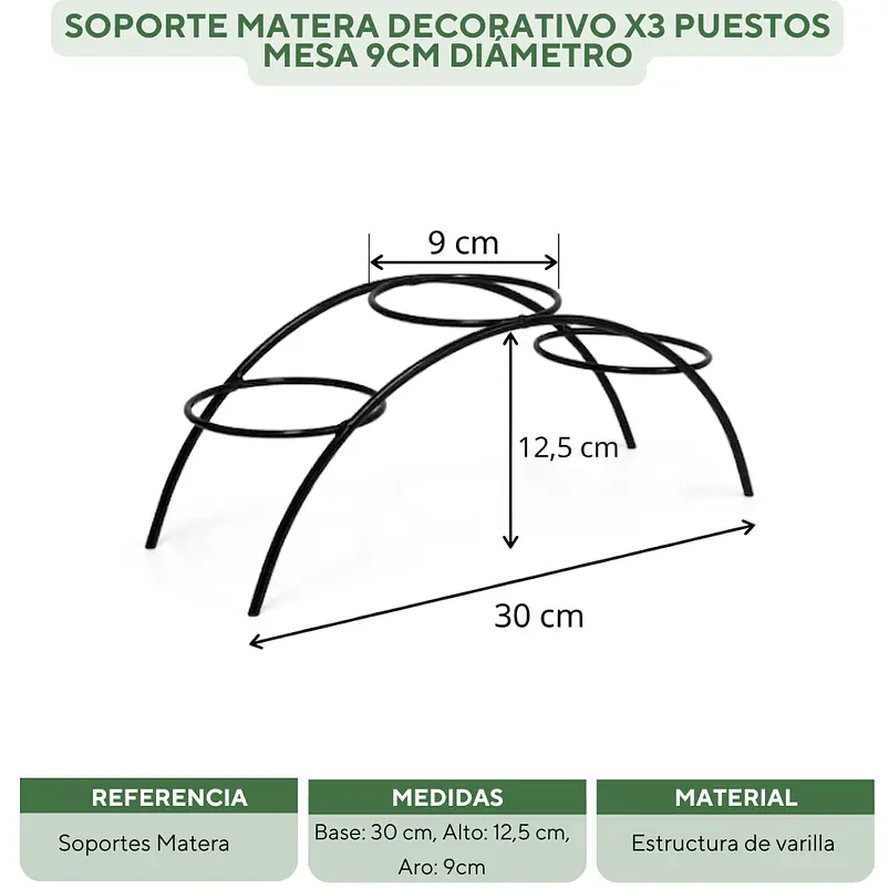 Soporte Matera Decorativo x3 Puestos Mesa 9cm Diámetro 2