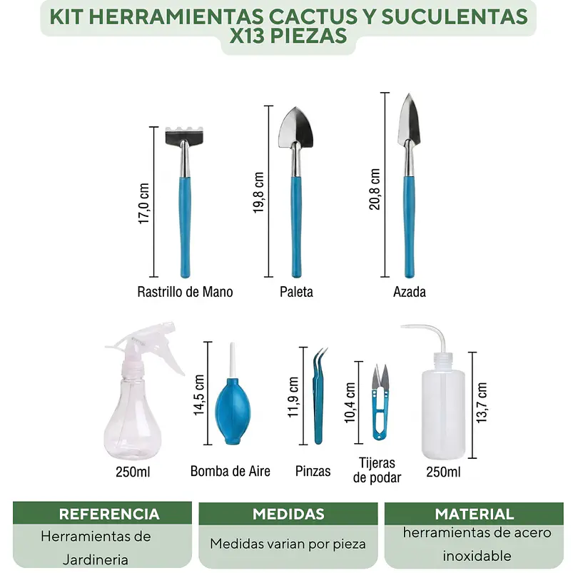 Kit Herramientas Cactus Y Suculentas X13 Piezas 2