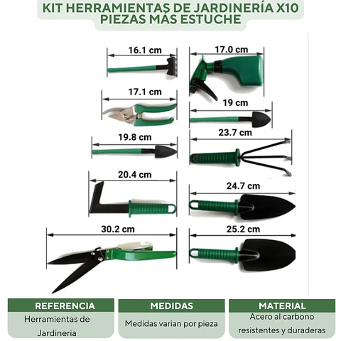 Kit Herramientas De Jardinería x10 Piezas Más Estuche