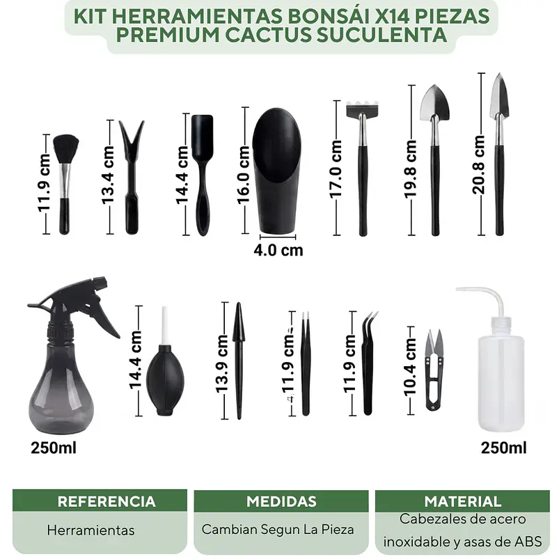 Kit Herramientas Bonsái x14 Piezas Premium Cactus Suculenta 2